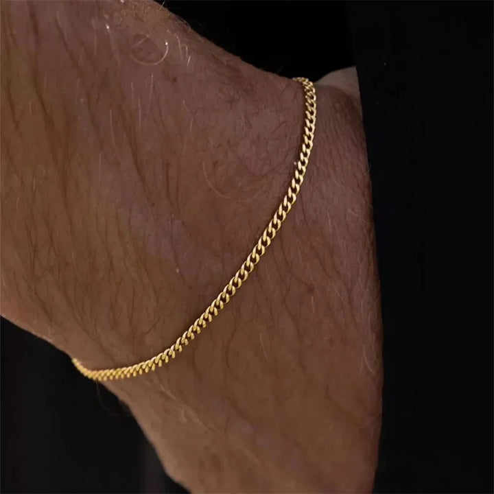 Gold Color Stainless Steel Cuban Chain Men's Bracelet Simple