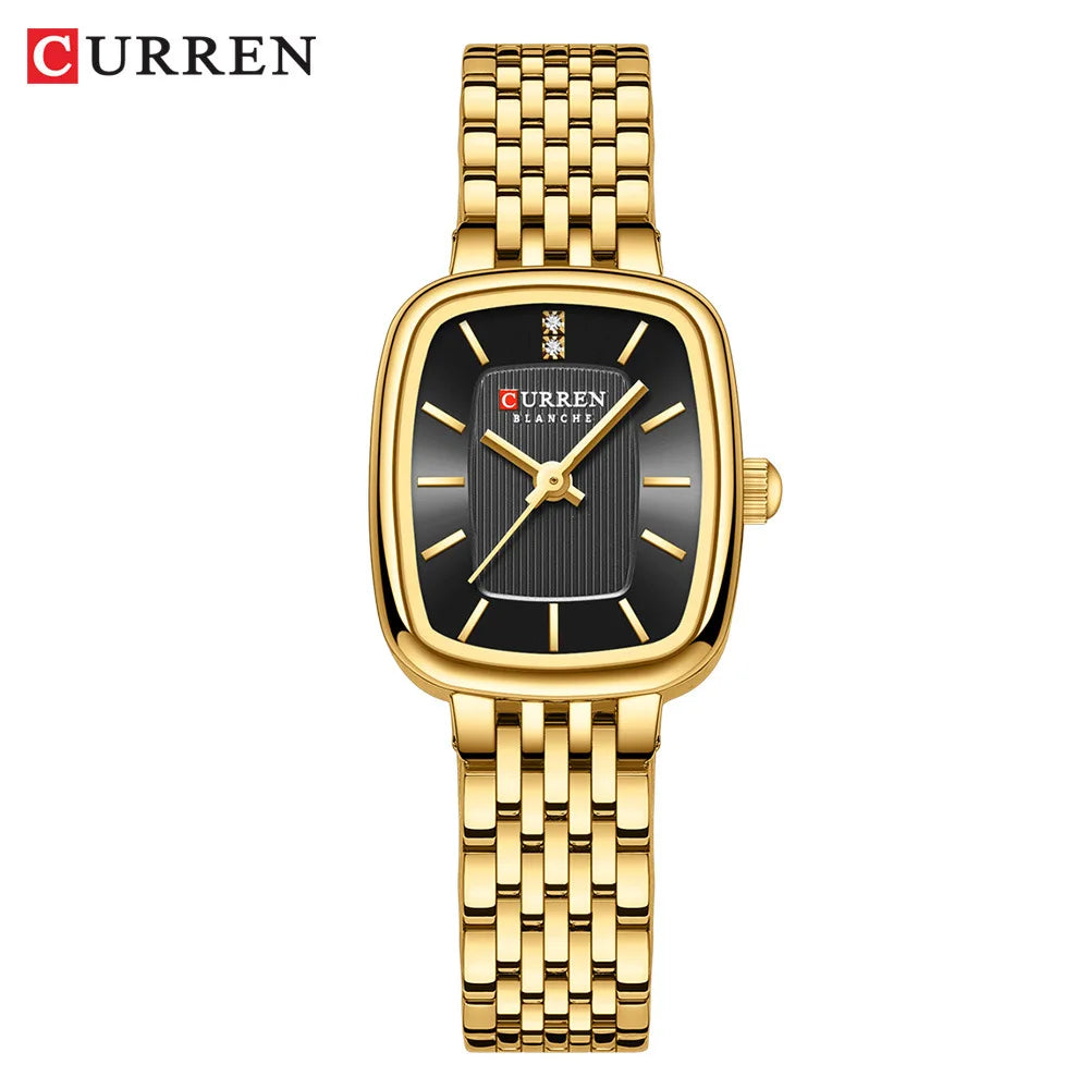 CURRN 9093 Women's Quartz Watch Fashion Leisure Diamond Simple Gold Silvery Steel Strip Wristwatch for Ladies Gift Clock