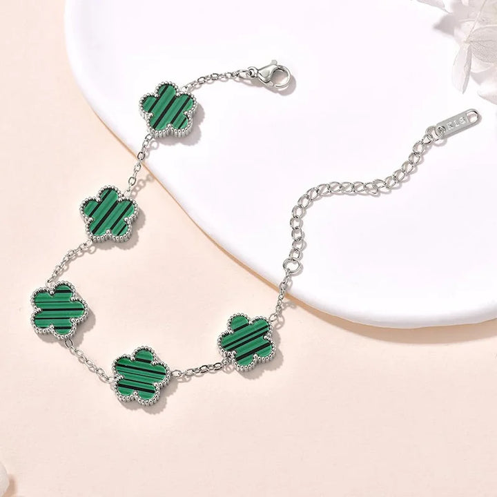 Lucky Clover Women's Hand Bracelets Double Sided Flowers