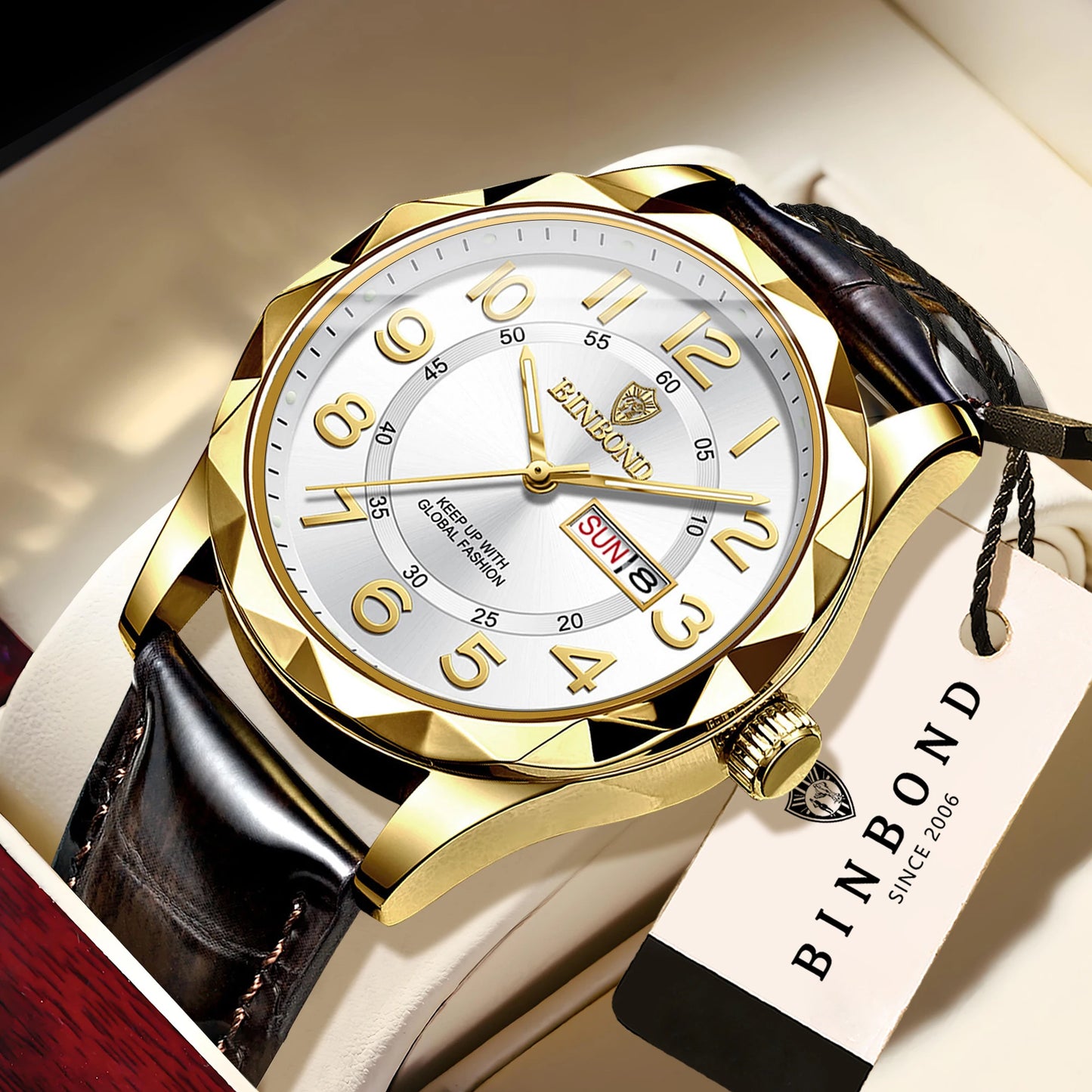 BINBOND Original Luxury Quartz Wristwatches For Men Luminous Waterproof Auto Date Week Display Men's Watch Reloj Hommes +Box