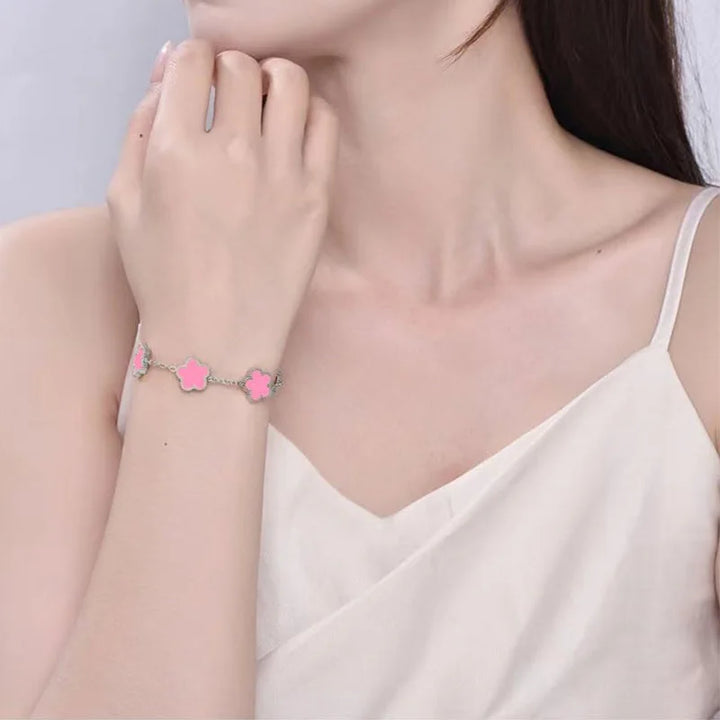 Lucky Clover Women's Hand Bracelets Double Sided Flowers