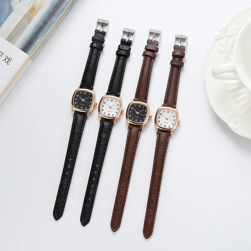 Fashion Small Square Dial Women Quartz Watch Simple Leather Strap Ladies Wristwatches Girls Clock Gift Relojes