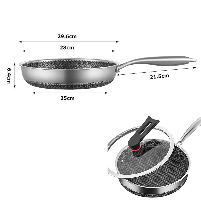 LMETJMA Stainless Steel Frying Pan Nonstick Honeycomb Fry Pan With Lid Induction Ceramic Electric Gas Cooktops Compatible KC0480