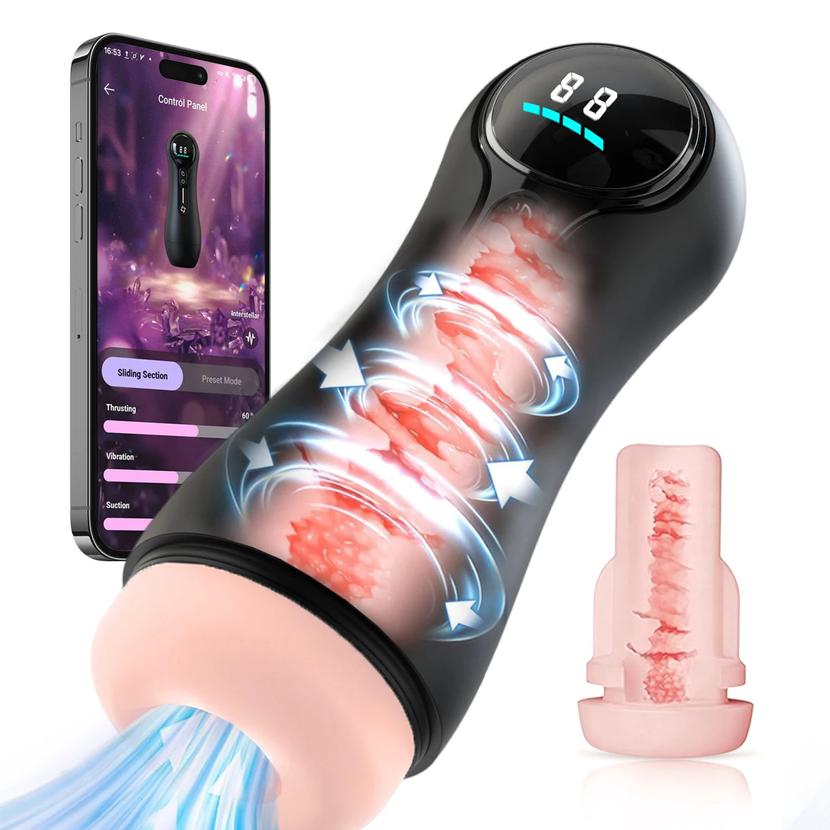 Male Masturbator Penis Pump Adult Sex Toys for 18 Men with 4 Sucking 9 Vibration Modes App Controlled Pocket Pussy Realistic Vag