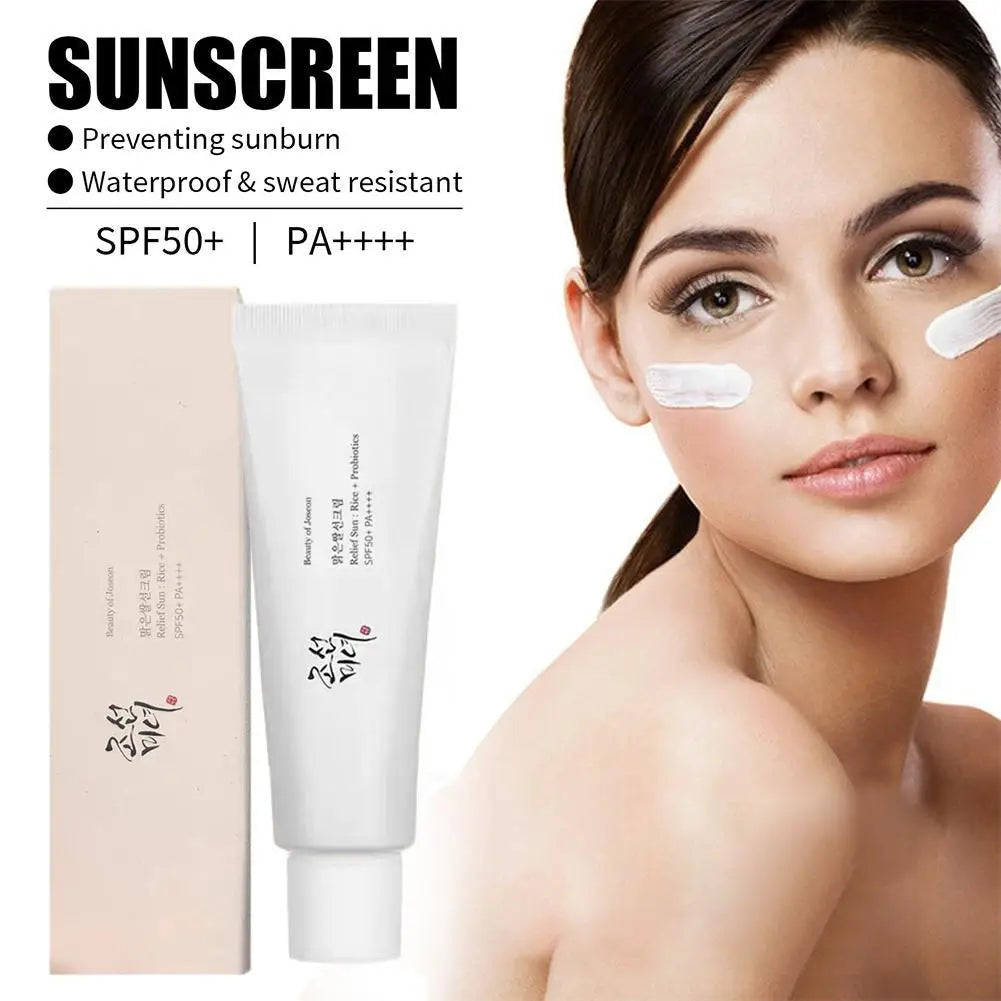 SPF50+ Anti UV Sun Block Facial 50ml Beauty Sunscreen for Body and Face Rice Probiotic Solar Blocker Skin Cream Summer Seaside