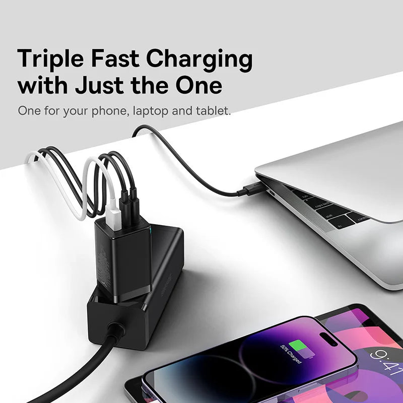 Baseus 65W GaN Charger Quick Charge Type C PD QC Charger USB Charger Portable Fast Charger For Laptop iPhone 17 16 15 14 13 Pro