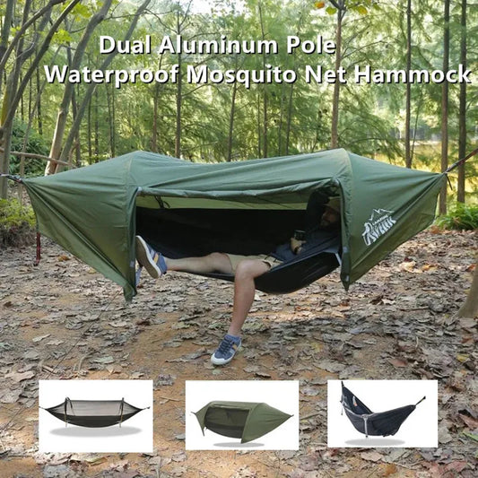 3-in-1 Tunnel Mosquito Net Hammock with Waterproof Rainfly - Tree Tent for Solo Camping, Lightweight & All-Weather Protection