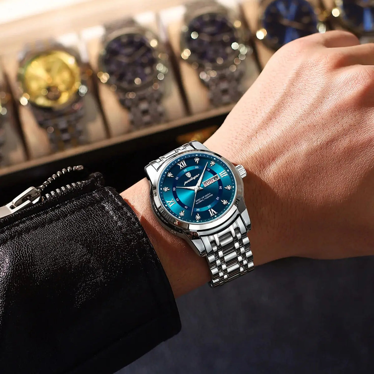 POEDAGAR Luxury Trendy Man Wristwatch Waterproof Stainless Steel Luminous Men Watch Date Week Fashion Quartz Men's Watches Reloj
