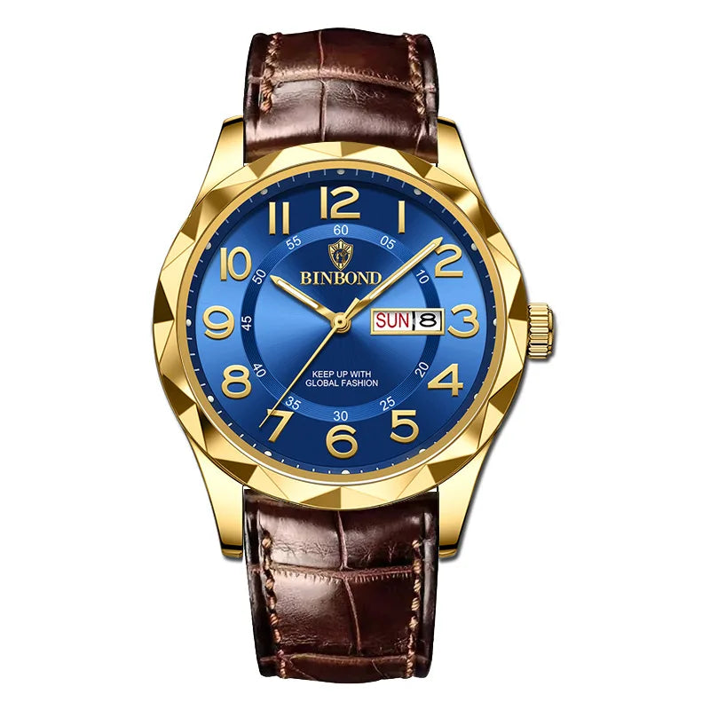 BINBOND Original Luxury Quartz Wristwatches For Men Luminous Waterproof Auto Date Week Display Men's Watch Reloj Hommes +Box