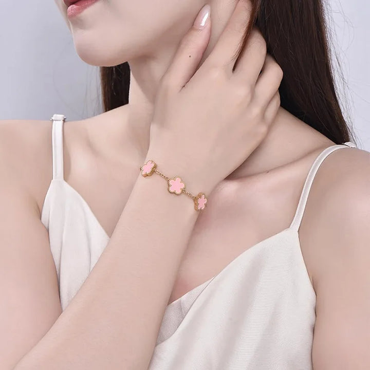 Lucky Clover Women's Hand Bracelets Double Sided Flowers