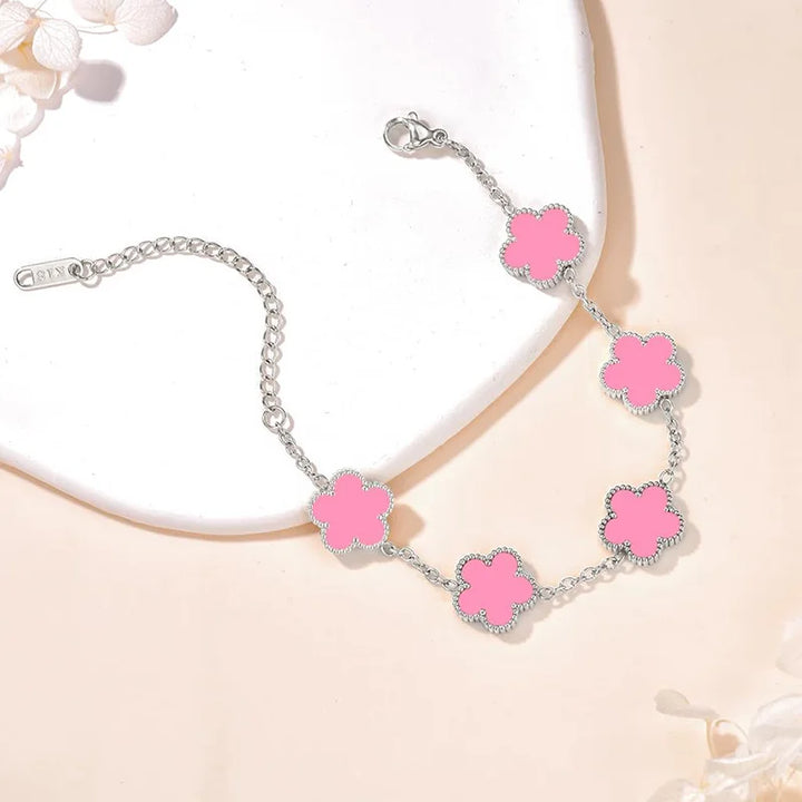 Lucky Clover Women's Hand Bracelets Double Sided Flowers