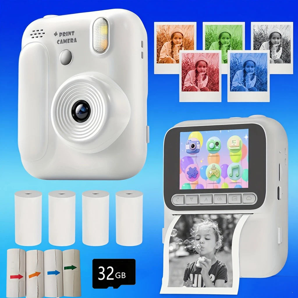 Color Printing Camera  Kids Instant Camera 32GB 1080P Thermal Print Digital Camera Print Photo Video Games Music Children Gift