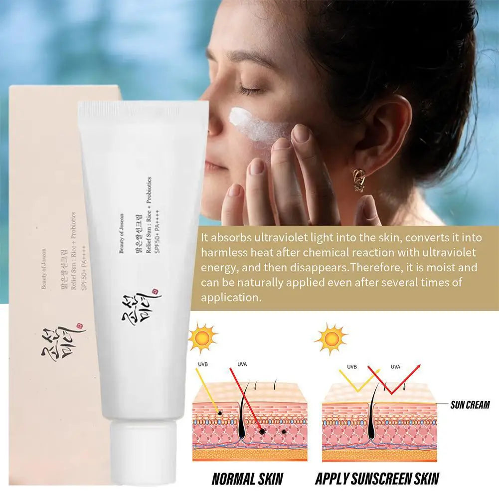 SPF50+ Anti UV Sun Block Facial 50ml Beauty Sunscreen for Body and Face Rice Probiotic Solar Blocker Skin Cream Summer Seaside