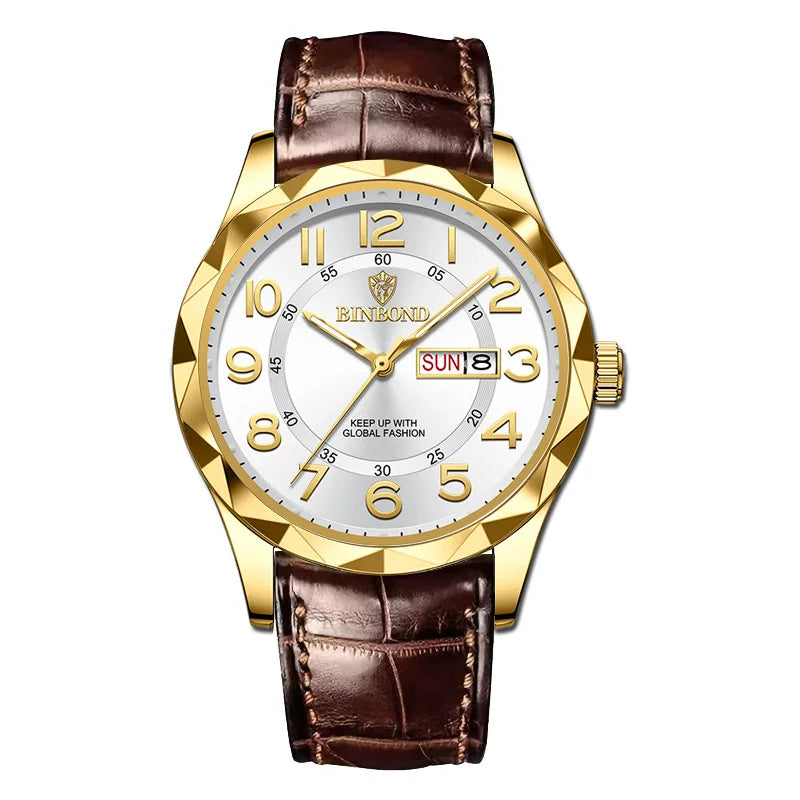 BINBOND Original Luxury Quartz Wristwatches For Men Luminous Waterproof Auto Date Week Display Men's Watch Reloj Hommes +Box