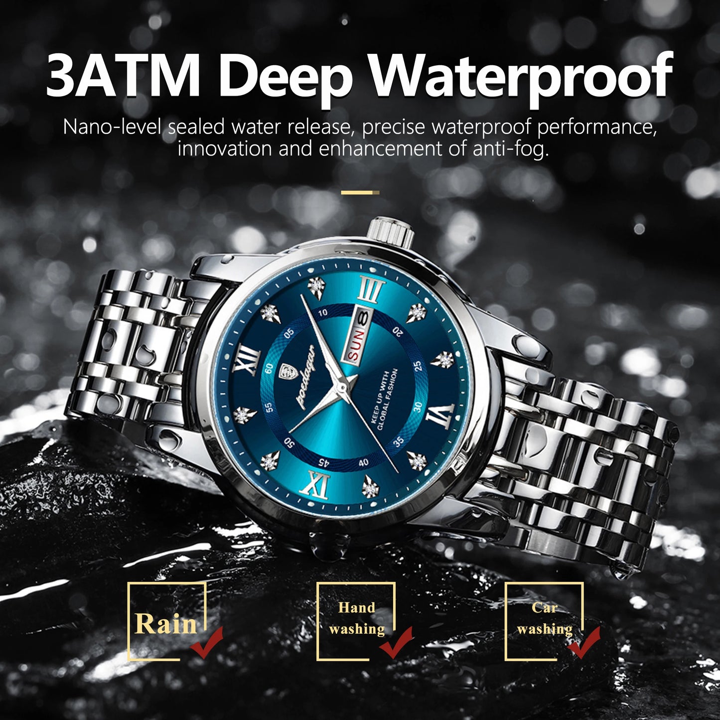 POEDAGAR Luxury Trendy Man Wristwatch Waterproof Stainless Steel Luminous Men Watch Date Week Fashion Quartz Men's Watches Reloj