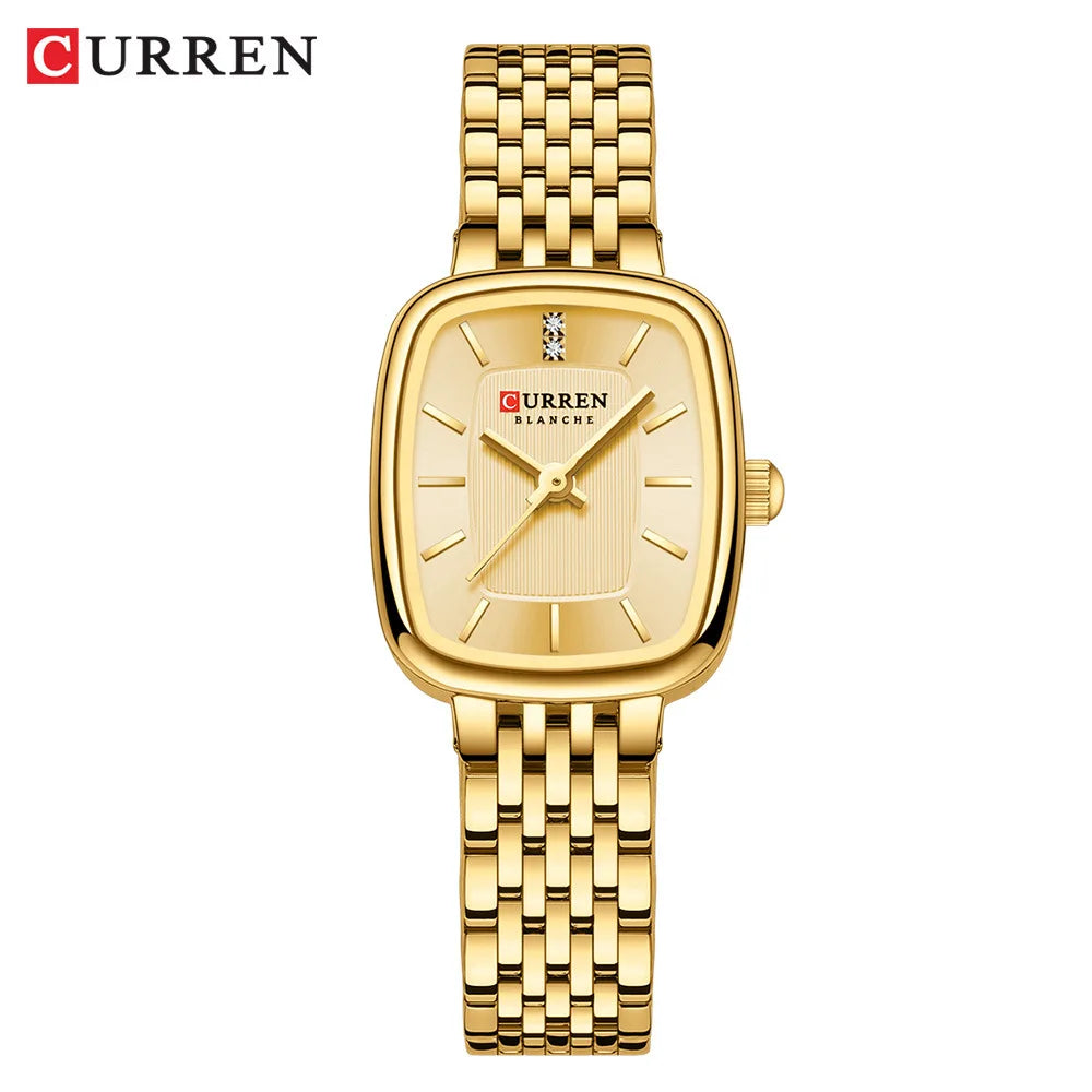 CURRN 9093 Women's Quartz Watch Fashion Leisure Diamond Simple Gold Silvery Steel Strip Wristwatch for Ladies Gift Clock
