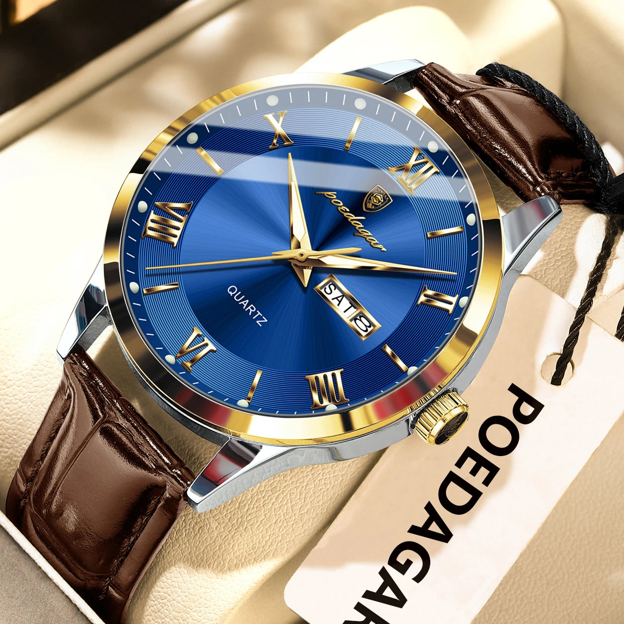 POEDAGAR Original Fashion Watch For Man Leather Date Week Quartz Men Watch Waterproof Luminous Business Men's Watches Male Reloj
