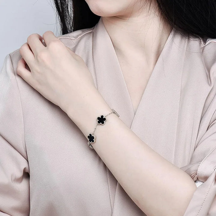 Lucky Clover Women's Hand Bracelets Double Sided Flowers