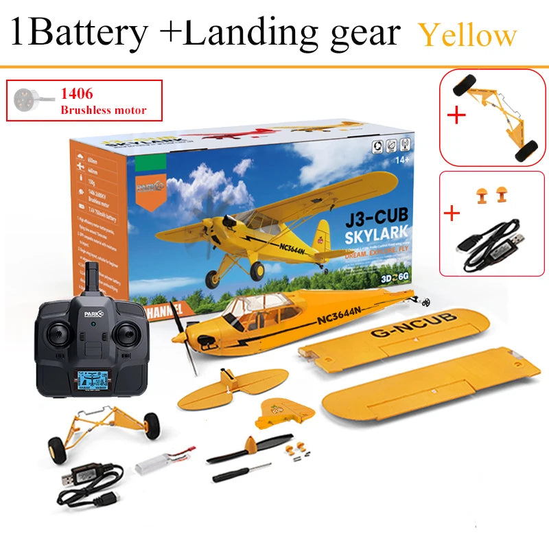 Parkten RC Plane RTF 2.4G Brushless Motor 3D/6G Remote Control Airplane Wltoys A160 Upgraded J3-CUB Yellow And RED Ready To Fly