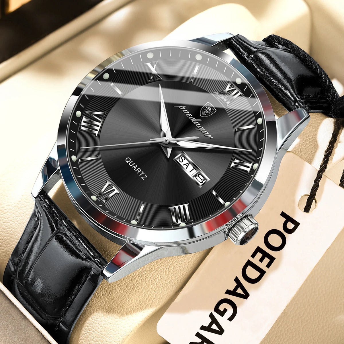 POEDAGAR Original Fashion Watch For Man Leather Date Week Quartz Men Watch Waterproof Luminous Business Men's Watches Male Reloj