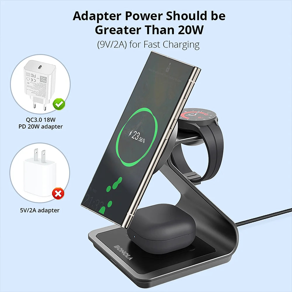3-in-1 Wireless-Ladestation für Samsung Galaxy – bis 15 W