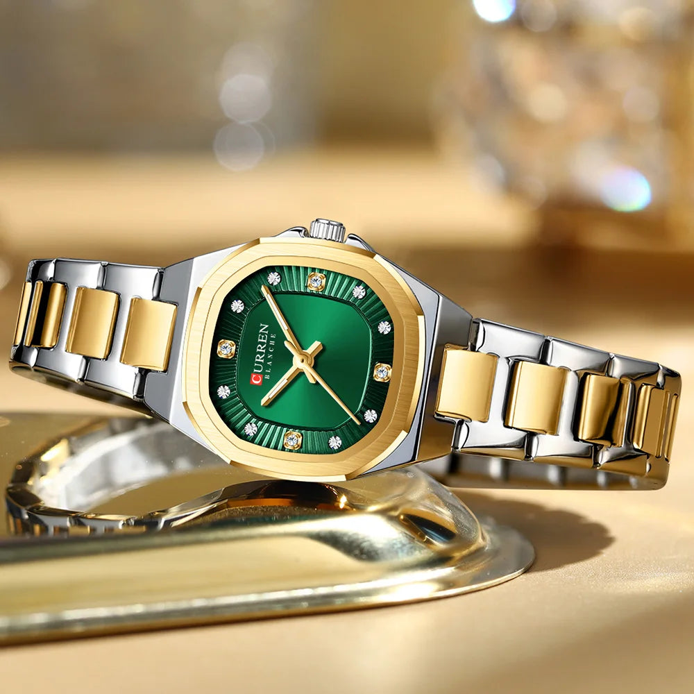 CURREN Gold Women's Watch Diamond Accents Stylish Stainless Steel Band, Elegant Design Comes with Free Box