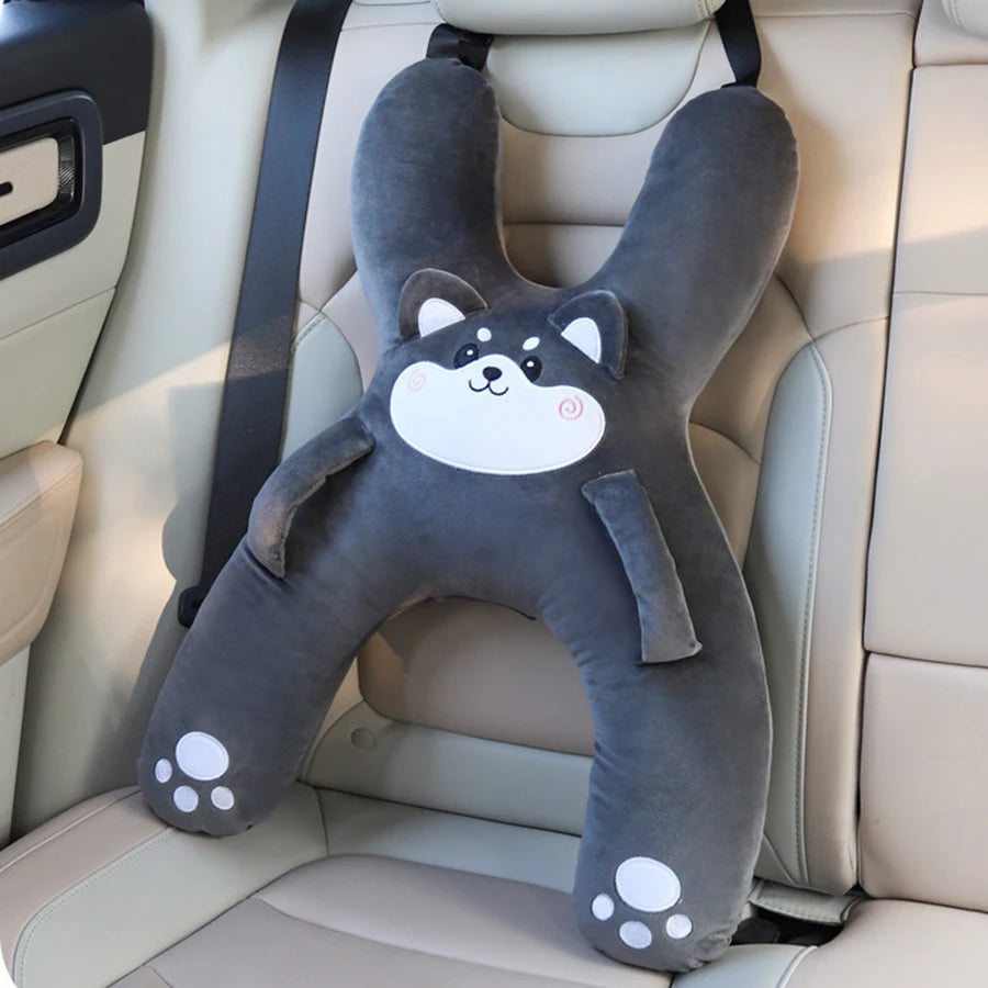 Prevent Leaning Head Back Seat Sleeping Comfort During Long Distance Travel Kids Car Neck Pillow with Seat Belt Safety Sleep Aid