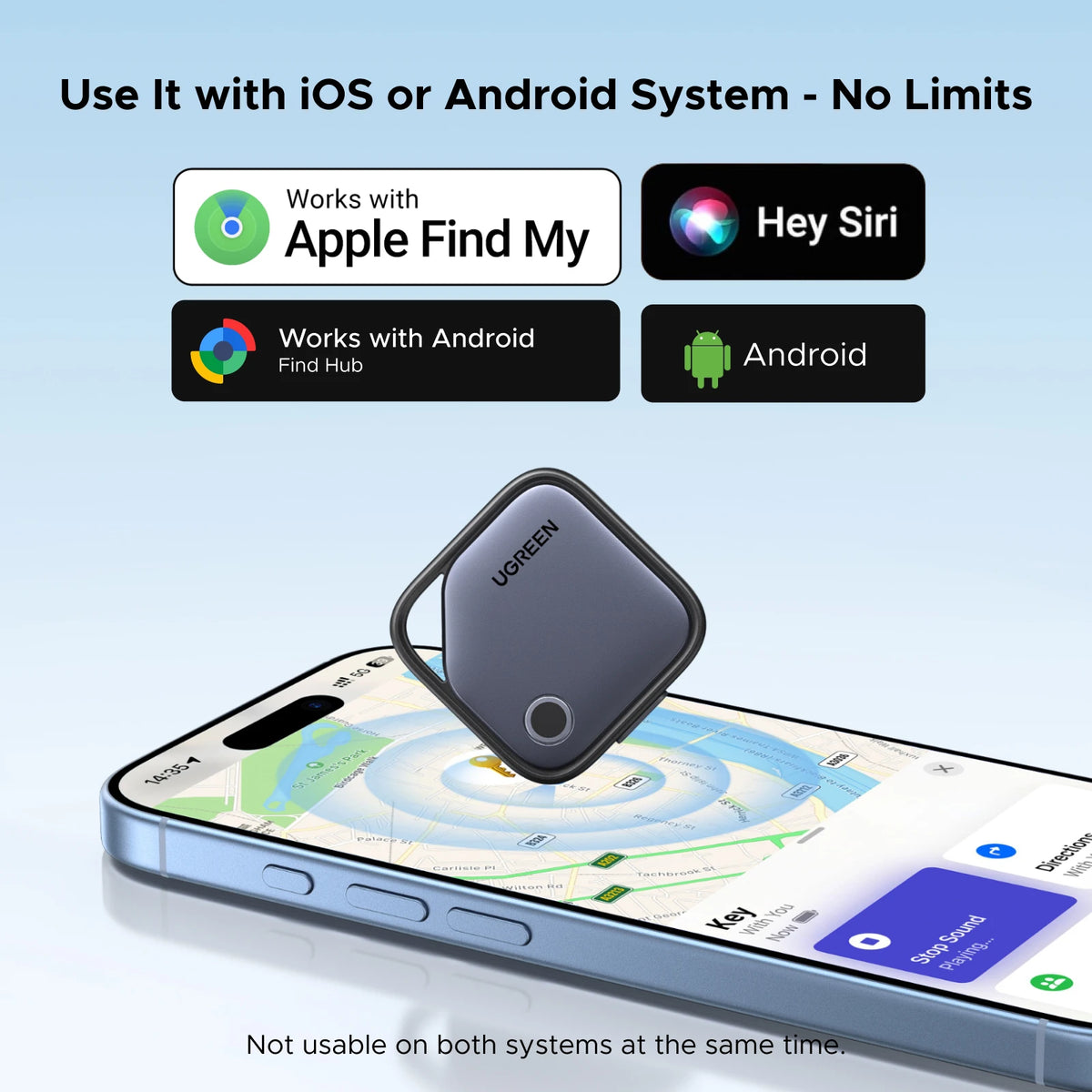 UGREEN【Dual System Compatibility】Smart Finder For Apple Find My (iOS) & Find Hub App (Android) Bluetooth Tracker Card