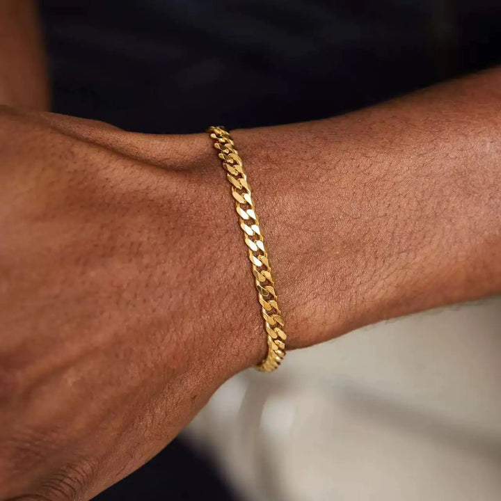 Gold Color Stainless Steel Cuban Chain Men's Bracelet Simple