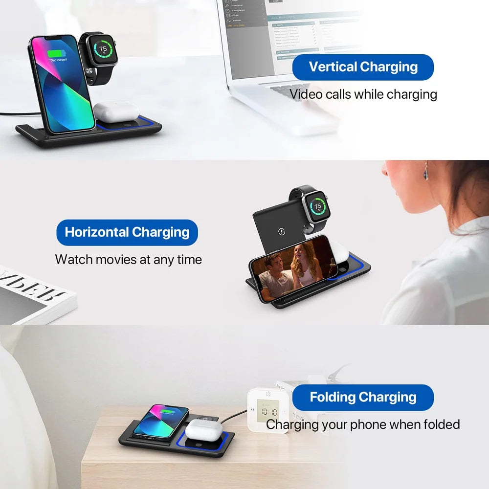 3-in-1 Wireless-Ladestation mit LED-Licht – bis 15 W