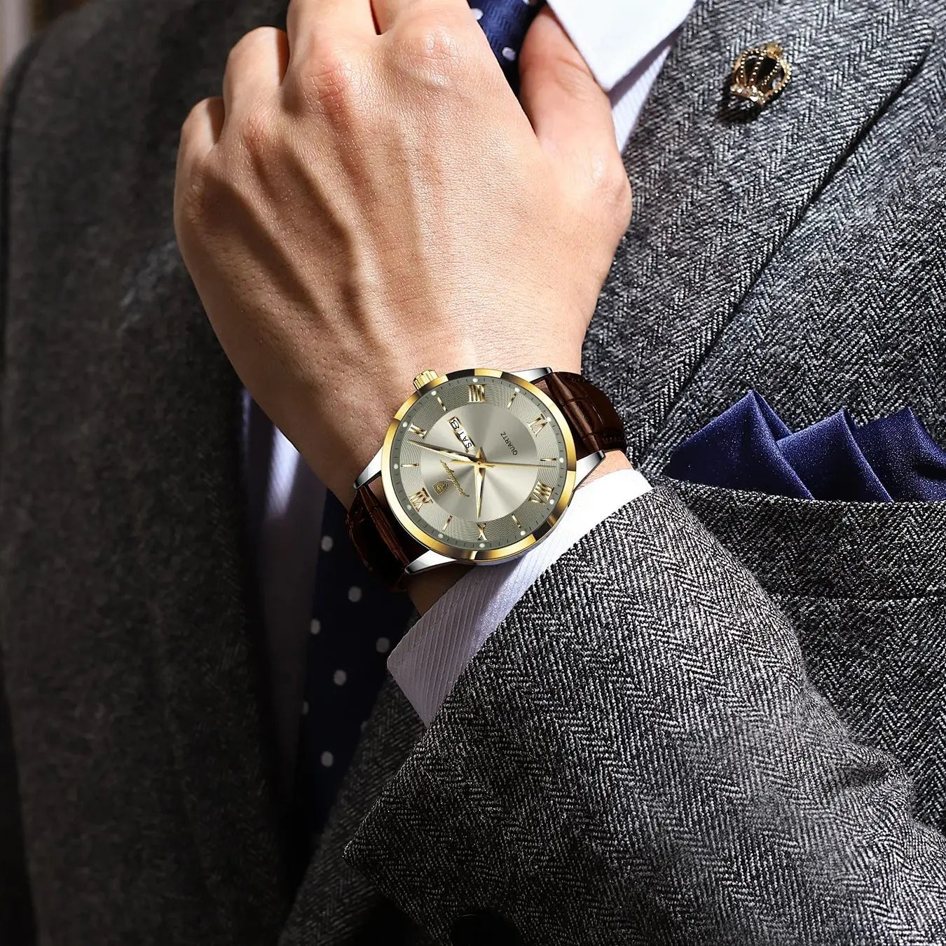POEDAGAR Original Fashion Watch For Man Leather Date Week Quartz Men Watch Waterproof Luminous Business Men's Watches Male Reloj