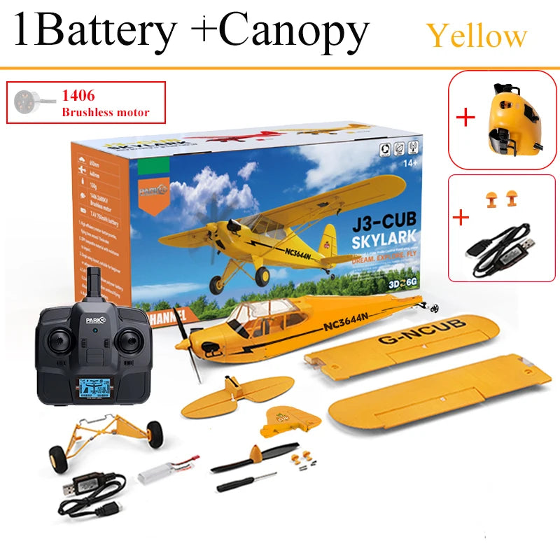 Parkten RC Plane RTF 2.4G Brushless Motor 3D/6G Remote Control Airplane Wltoys A160 Upgraded J3-CUB Yellow And RED Ready To Fly