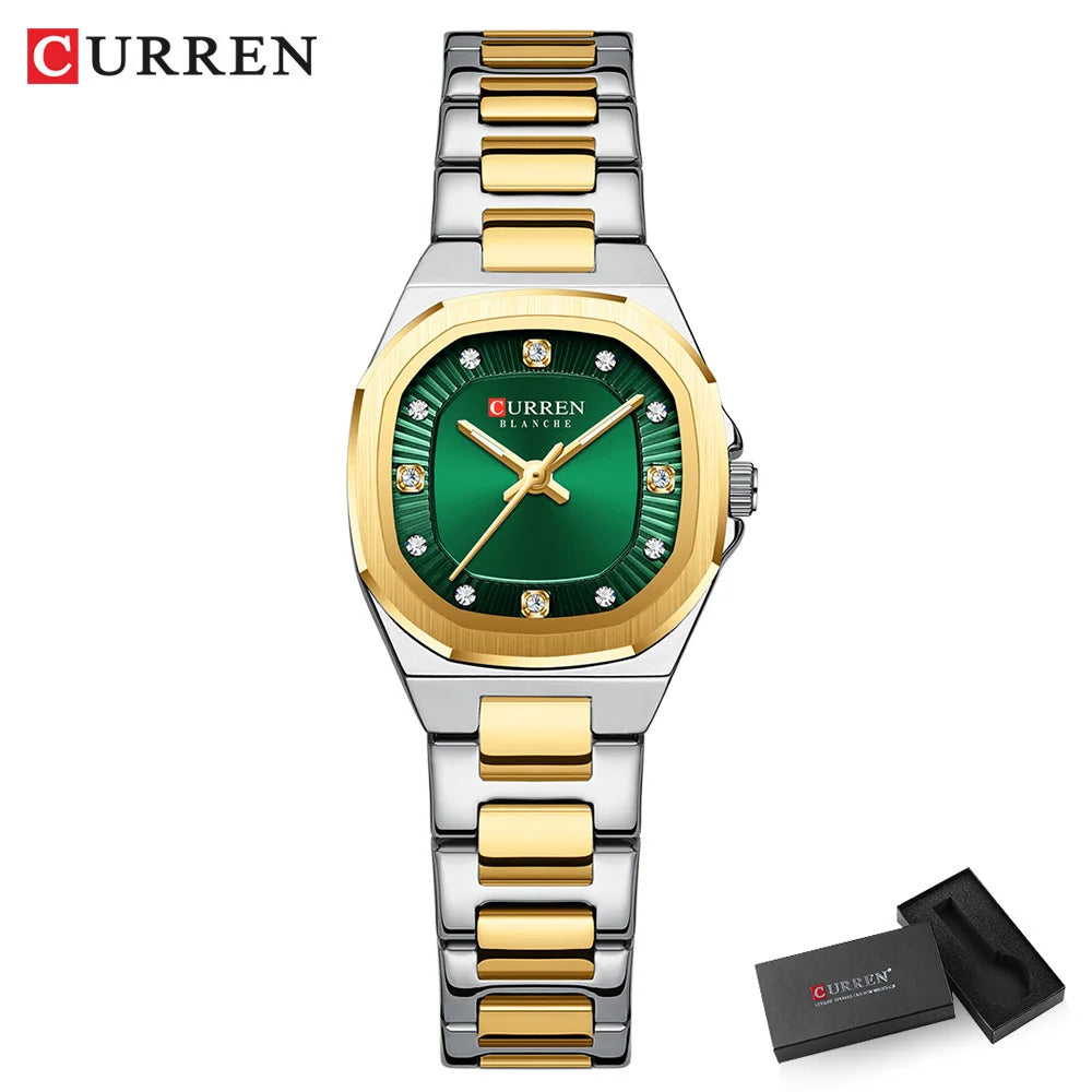 CURREN Gold Women's Watch Diamond Accents Stylish Stainless Steel Band, Elegant Design Comes with Free Box