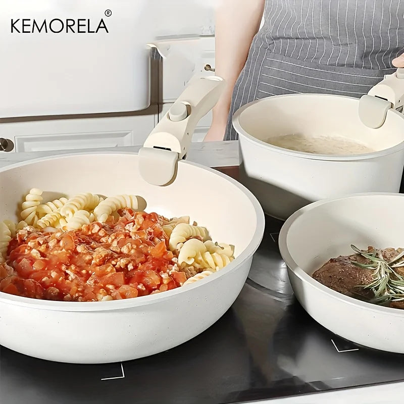1 Set Of Non-Stick Cookware Set With Removable Handles 20/26 Cm Size Optional For Induction Cooktop Dishwasher And Oven Safe