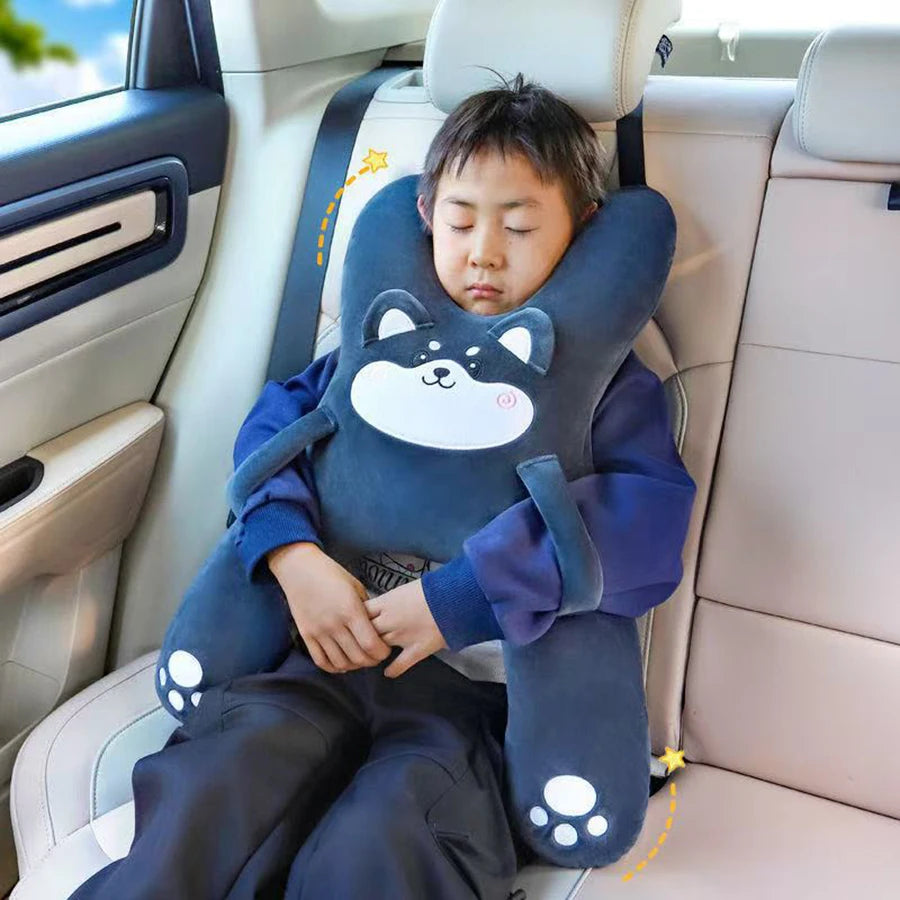 Prevent Leaning Head Back Seat Sleeping Comfort During Long Distance Travel Kids Car Neck Pillow with Seat Belt Safety Sleep Aid