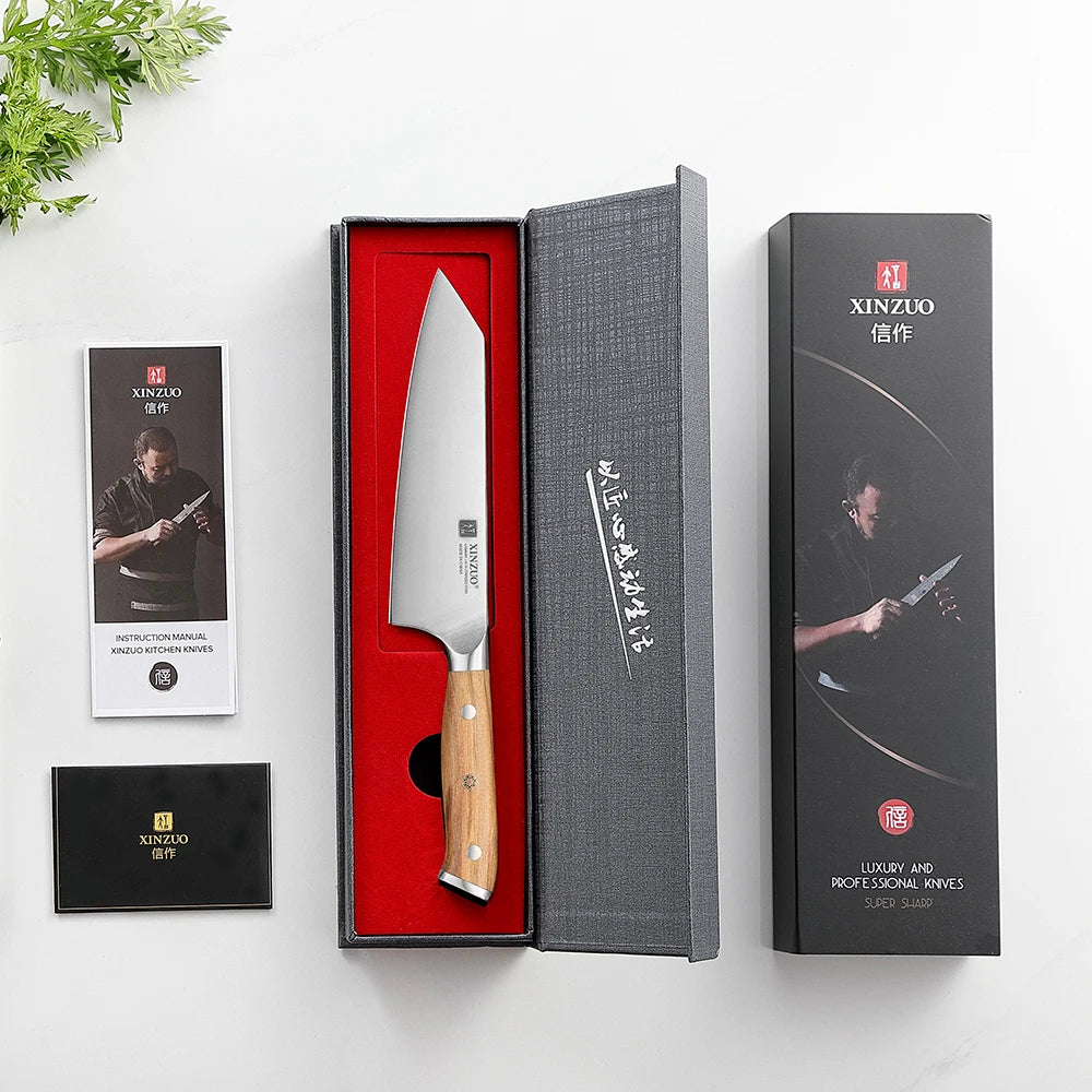 XINZUO 5.83 Inch Choice Bunka Chef Knife German Steel Olive Wood Handle Copper Rivets 56±2 HRC Anti Rust Exquisite Packaging