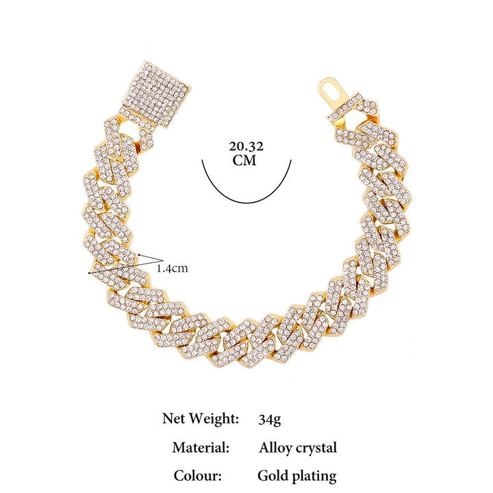 14MM Iced Prong Link Cuban Chain Bracelets