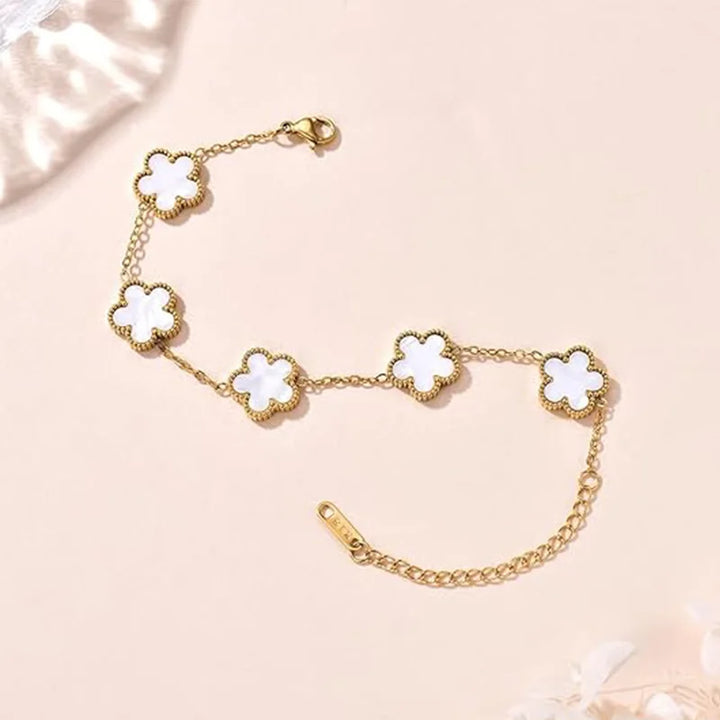 Lucky Clover Women's Hand Bracelets Double Sided Flowers