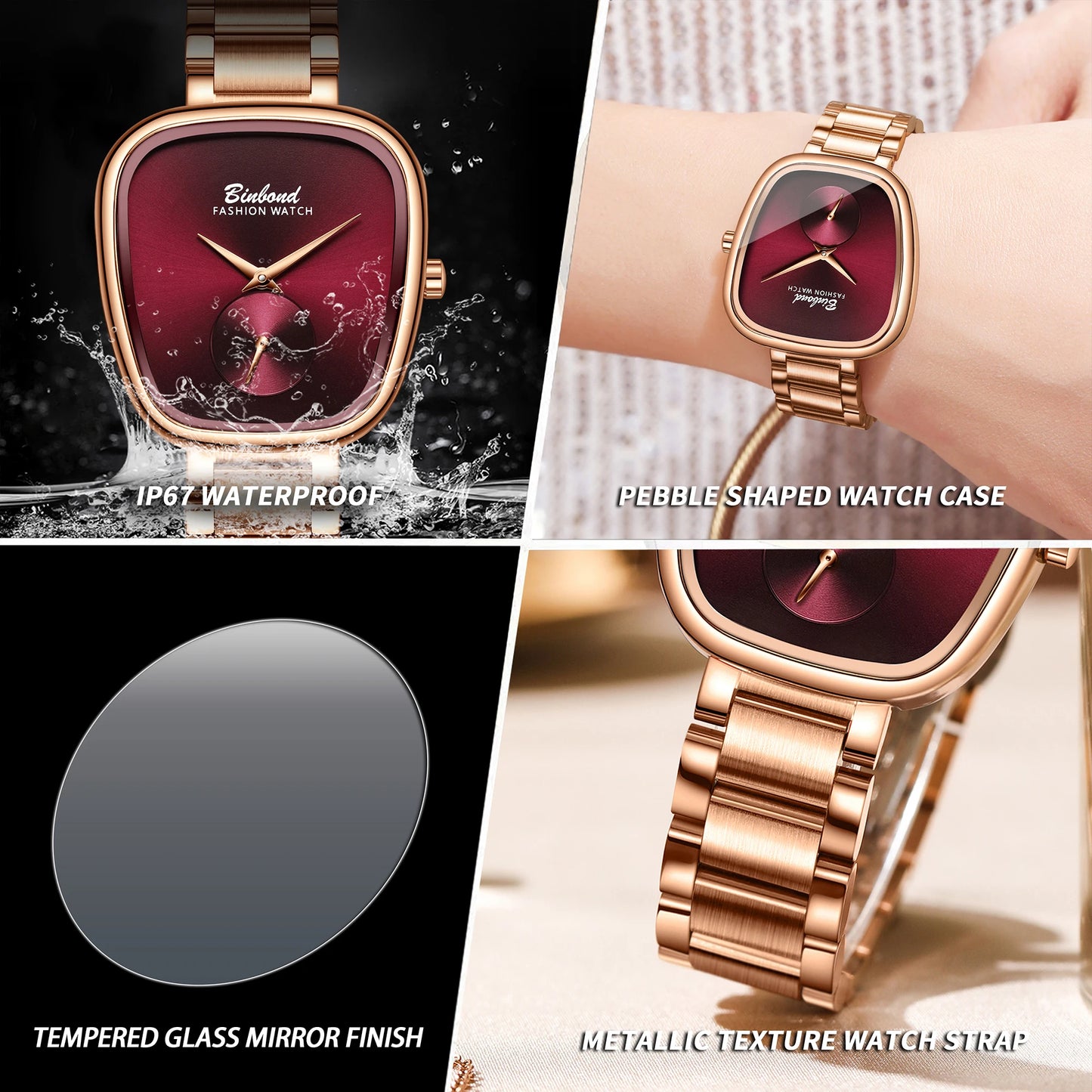 BINBOND Simple Quartz Watches For Women Luxury Precise Luminous Waterproof Elegant Women's Watch Casual Sturdy Stainless Reloj