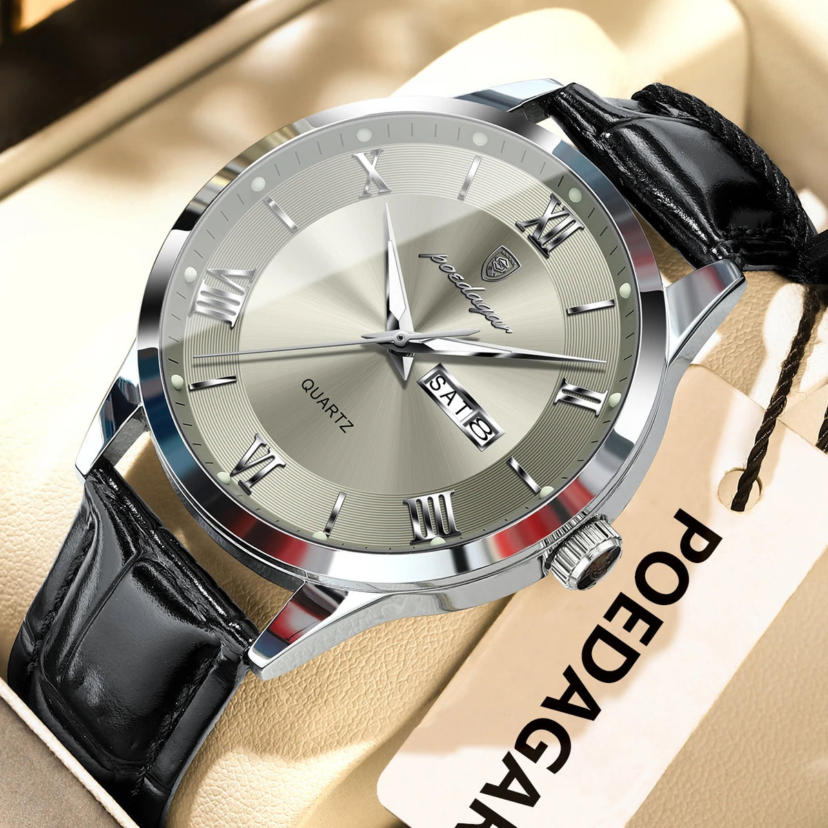 POEDAGAR Original Fashion Watch For Man Leather Date Week Quartz Men Watch Waterproof Luminous Business Men's Watches Male Reloj