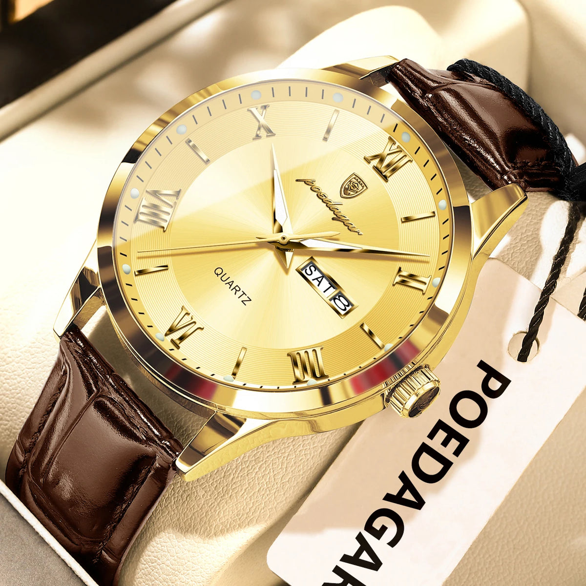 POEDAGAR Original Fashion Watch For Man Leather Date Week Quartz Men Watch Waterproof Luminous Business Men's Watches Male Reloj