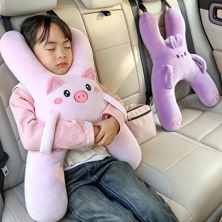 Prevent Leaning Head Back Seat Sleeping Comfort During Long Distance Travel Kids Car Neck Pillow with Seat Belt Safety Sleep Aid