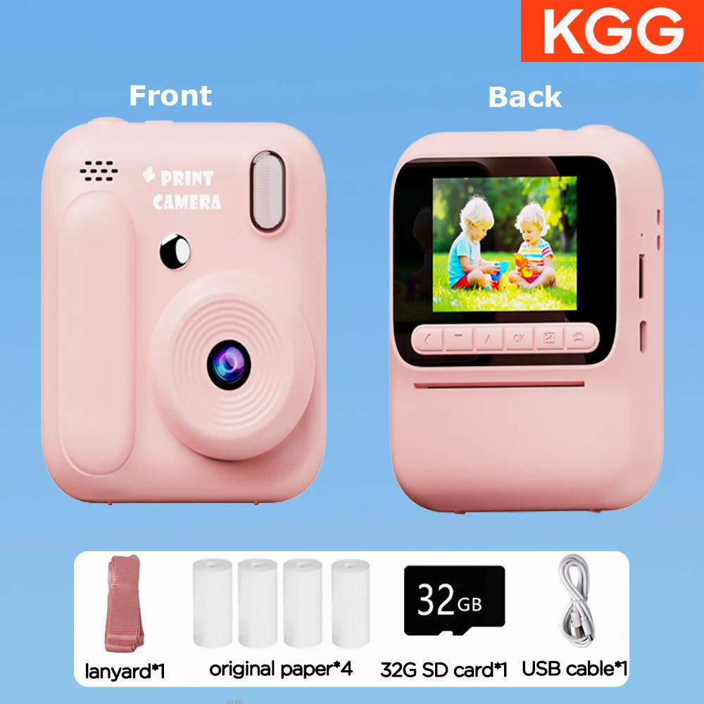 Color Printing Camera  Kids Instant Camera 32GB 1080P Thermal Print Digital Camera Print Photo Video Games Music Children Gift
