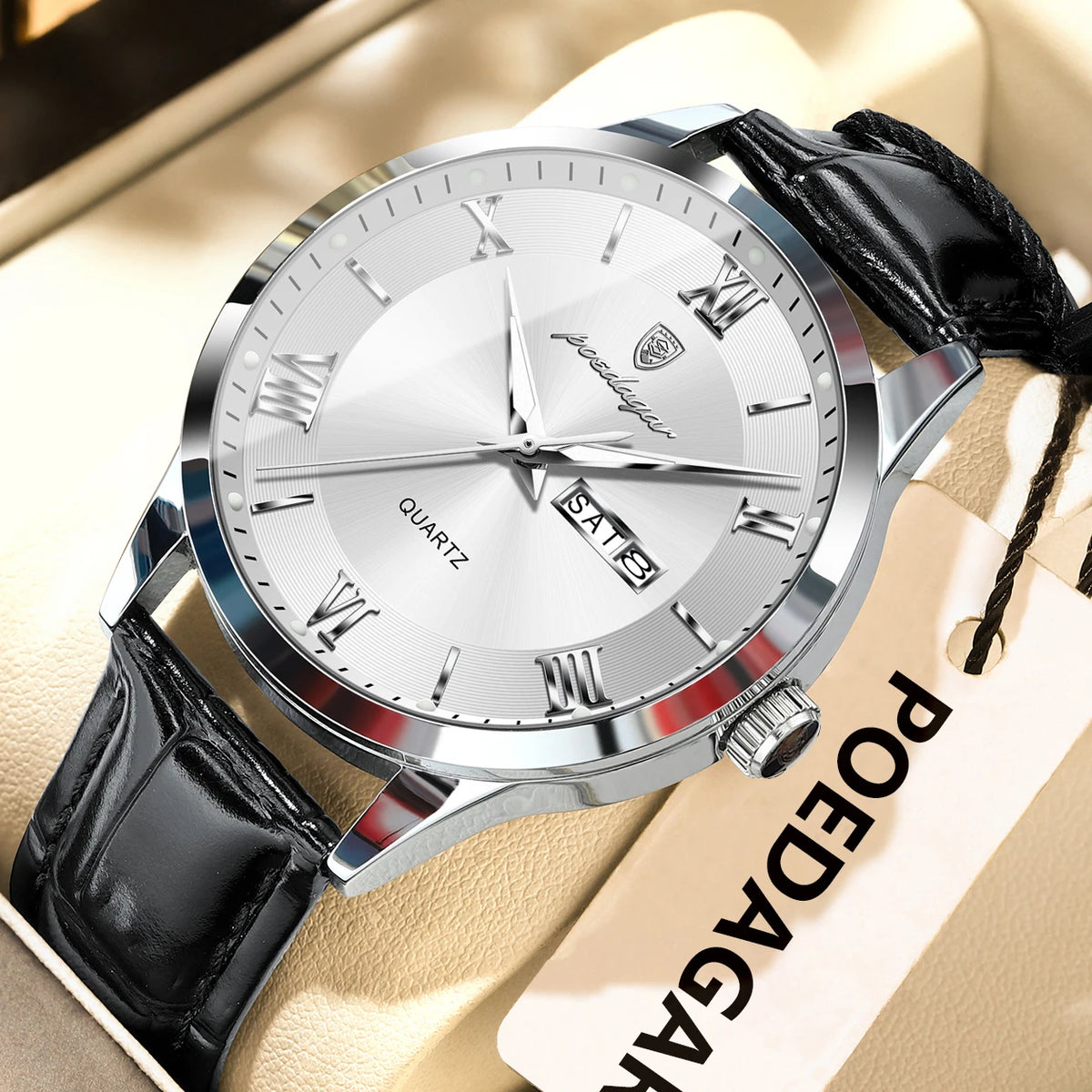 POEDAGAR Original Fashion Watch For Man Leather Date Week Quartz Men Watch Waterproof Luminous Business Men's Watches Male Reloj