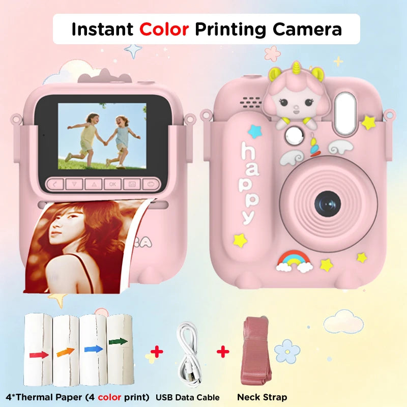 Color Printing Camera  Kids Instant Camera 32GB 1080P Thermal Print Digital Camera Print Photo Video Games Music Children Gift