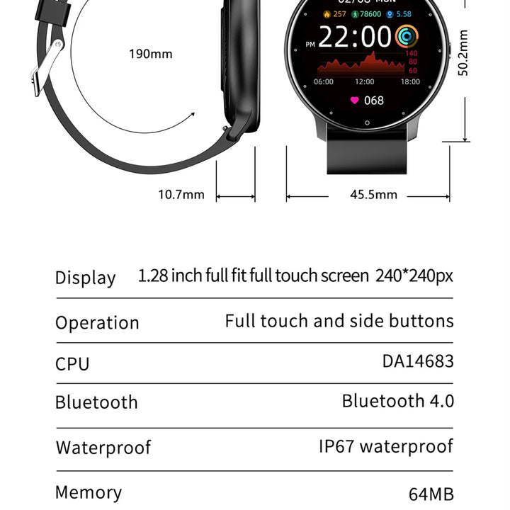 LIGE Smart Watch Women Men Full Touch Screen