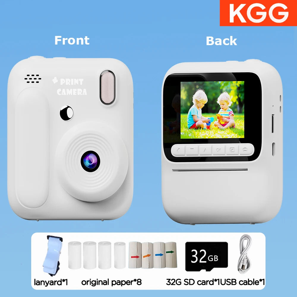 Color Printing Camera  Kids Instant Camera 32GB 1080P Thermal Print Digital Camera Print Photo Video Games Music Children Gift