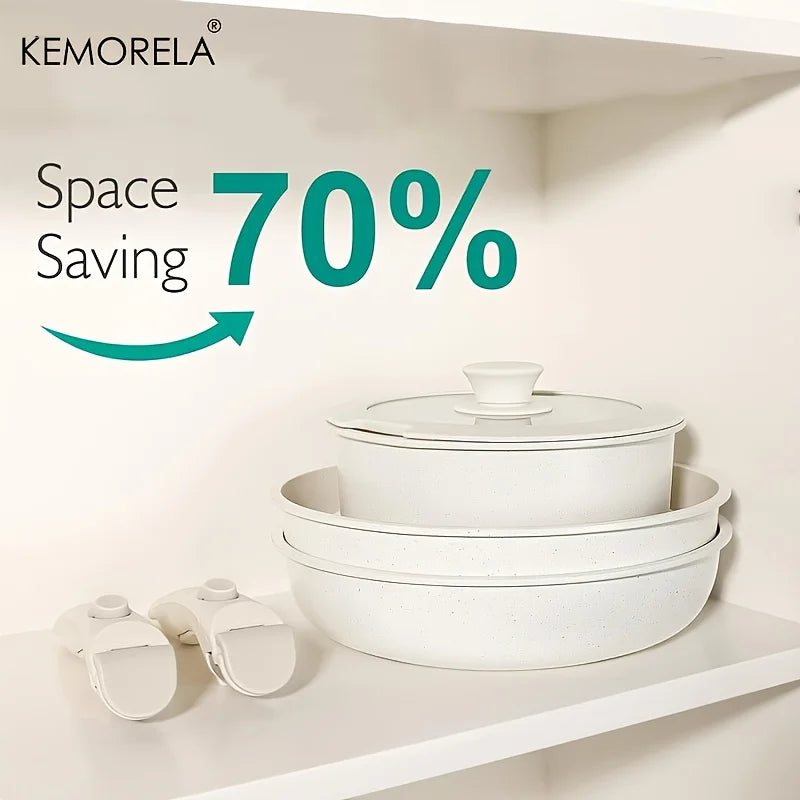 1 Set Of Non-Stick Cookware Set With Removable Handles 20/26 Cm Size Optional For Induction Cooktop Dishwasher And Oven Safe