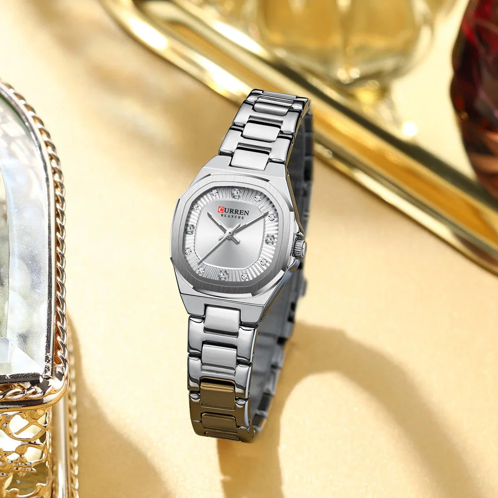 CURREN Gold Women's Watch Diamond Accents Stylish Stainless Steel Band, Elegant Design Comes with Free Box