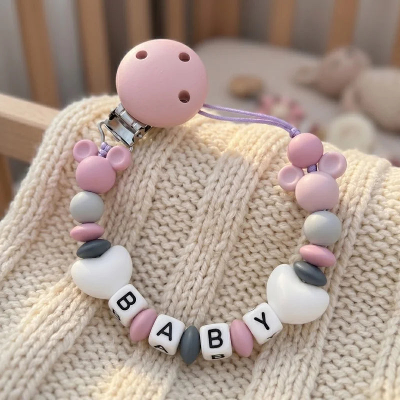 Custom Baby Name Pacifier Holder Blue Heart Silicone Beads Handmade Dummy Clip for Boys Shower Gift Nipple Strap Teething Chain